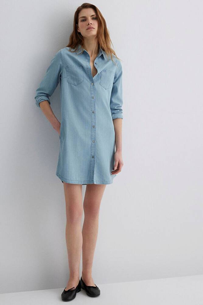 Kadın Lız Gold Premium Denim Elbise 130656-89576 Mavi 