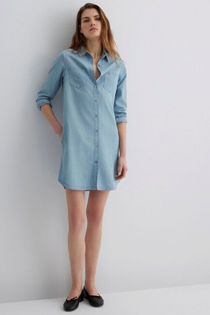Kadın Lız Gold Premium Denim Elbise 130656-89576 Mavi (1)