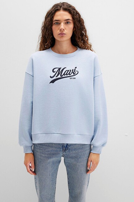 Kadın Logo Baskılı Sweat 1S10419-70813 Mavi - Thumbnail