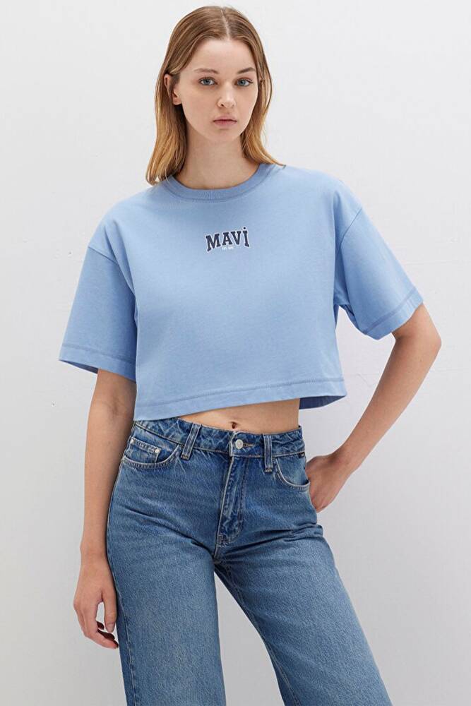 Kadın Logo Baskılı Tişört 1613411-70831 Mavi 