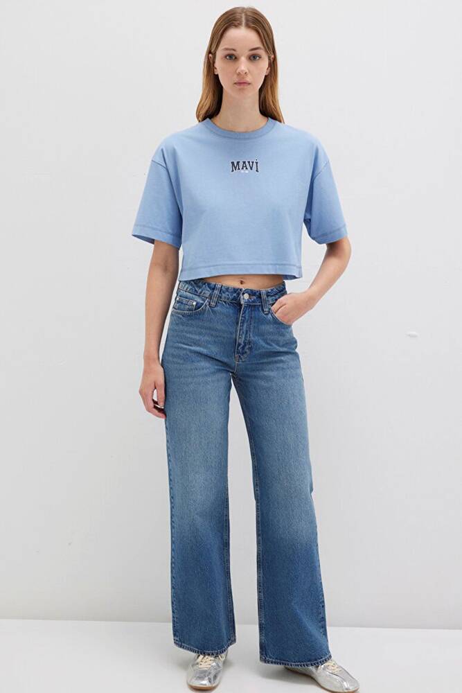 Kadın Logo Baskılı Tişört 1613411-70831 Mavi 