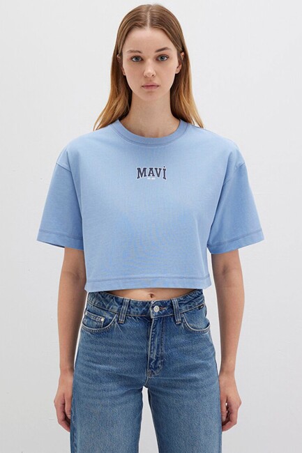 Kadın Logo Baskılı Tişört 1613411-70831 Mavi (3)