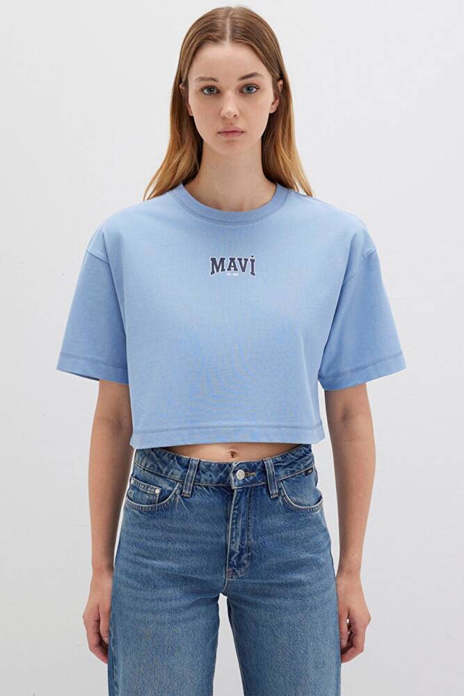Kadın Logo Baskılı Tişört 1613411-70831 Mavi 