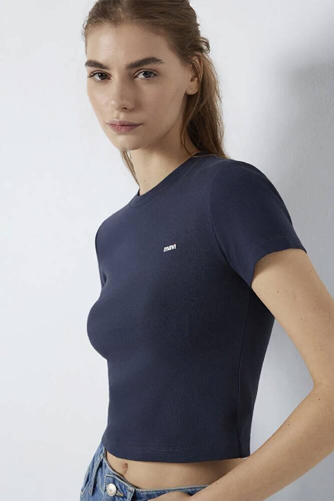 Kadın Logo Baskılı Tişört 1613848-85315 Lacivert 