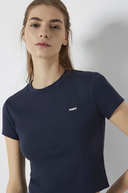 Kadın Logo Baskılı Tişört 1613848-85315 Lacivert (2)