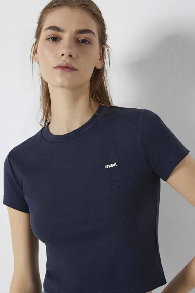 Kadın Logo Baskılı Tişört 1613848-85315 Lacivert 