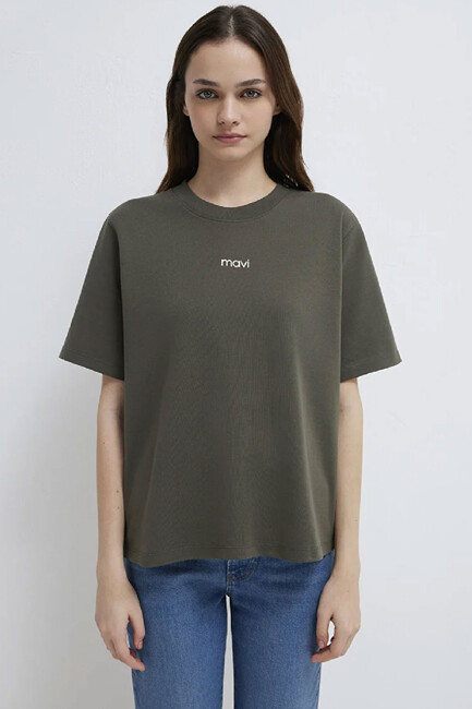 Kadın Logo Tişört 1612829-71553 Haki - Thumbnail