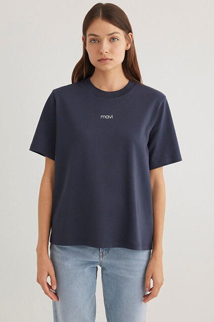 Kadın Logo Tişört 1612829-85315 Lacivert - Thumbnail