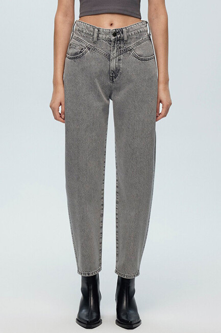 Kadın Lola Taşlı Jean Pantolon 101076-88588 Gri (3)