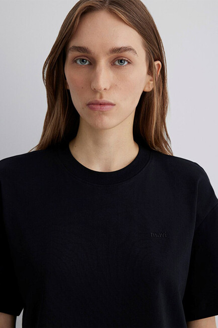 Kadın M Baskılı Tişört 1613225-900 Siyah - Thumbnail