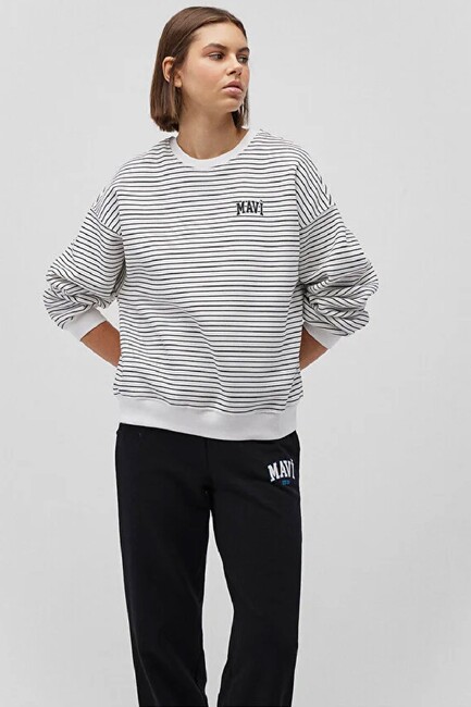 Kadın Mavi Baskılı Sweat 1S10100-85386 Beyaz (1)