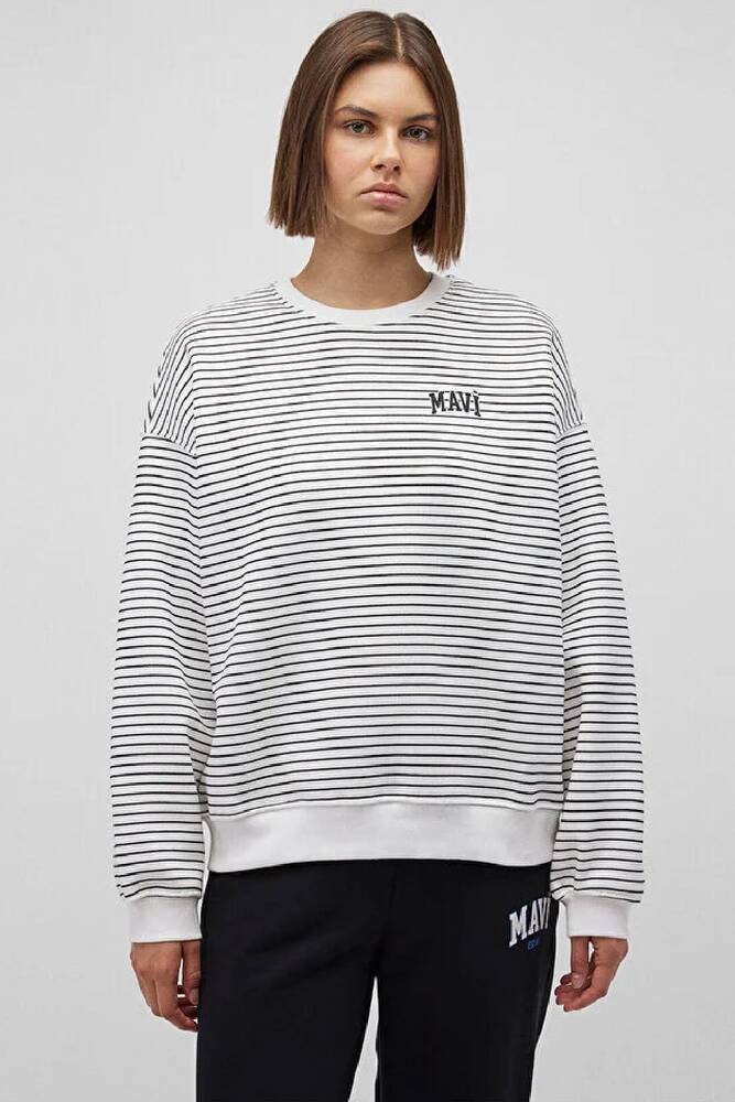 Kadın Mavi Baskılı Sweat 1S10100-85386 Beyaz 