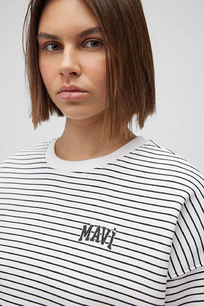 Kadın Mavi Baskılı Sweat 1S10100-85386 Beyaz 