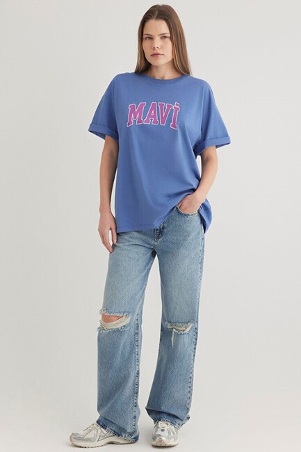 Kadın Mavi Baskılı Tişört 1600843-70662 Mavi (2)