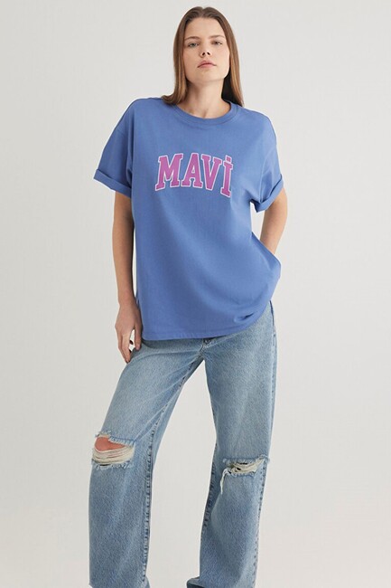 Kadın Mavi Baskılı Tişört 1600843-70662 Mavi (3)