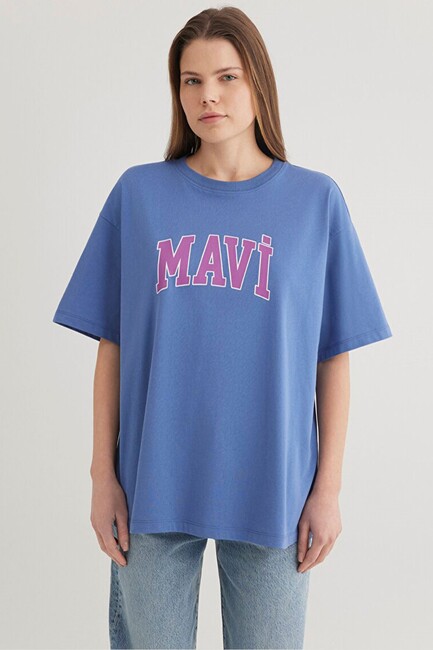 Kadın Mavi Baskılı Tişört 1600843-70662 Mavi - Thumbnail