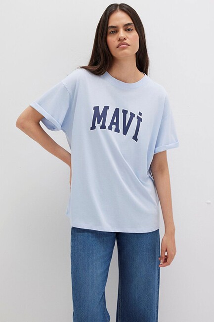 Kadın Mavi Baskılı Tişört 1600843-70717 Mavi (1)