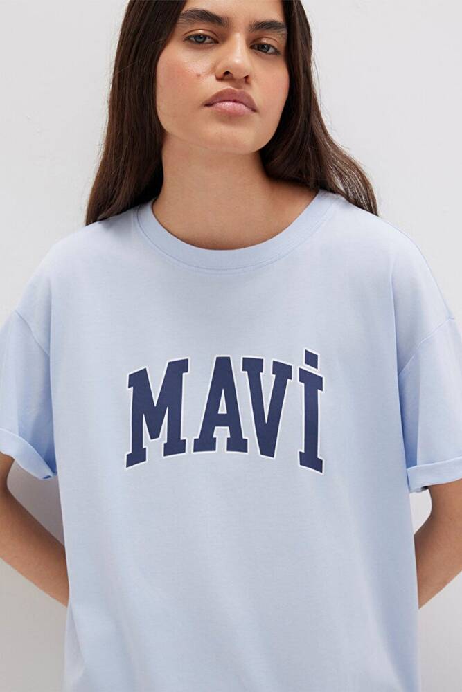 Kadın Mavi Baskılı Tişört 1600843-70717 Mavi 