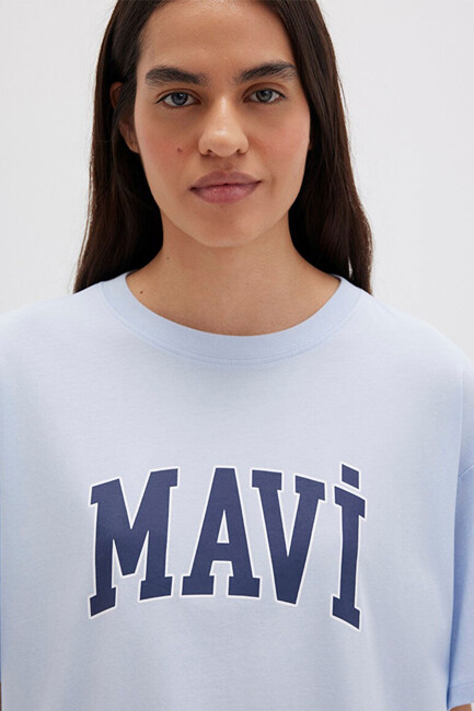 Kadın Mavi Baskılı Tişört 1600843-70717 Mavi - Thumbnail