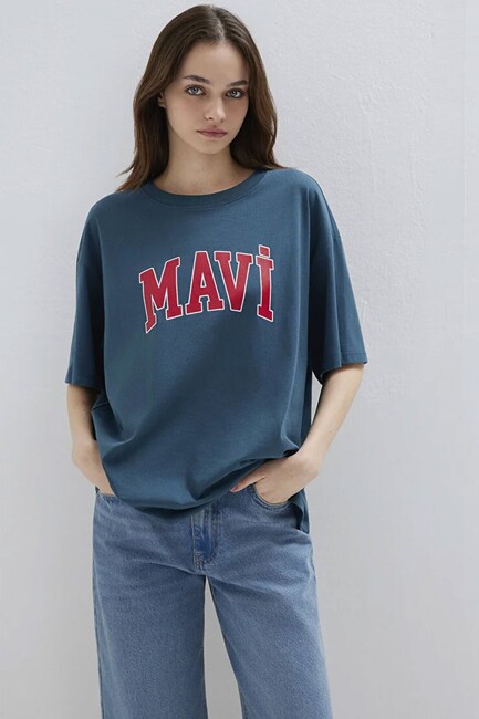 Kadın Mavi Baskılı Tişört 1600843-70771 Mavi (1)