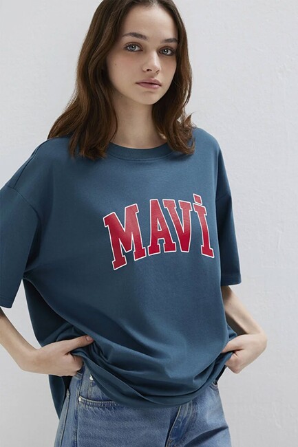Kadın Mavi Baskılı Tişört 1600843-70771 Mavi (2)