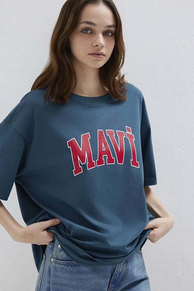 Kadın Mavi Baskılı Tişört 1600843-70771 Mavi 