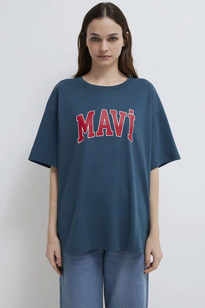 Kadın Mavi Baskılı Tişört 1600843-70771 Mavi 