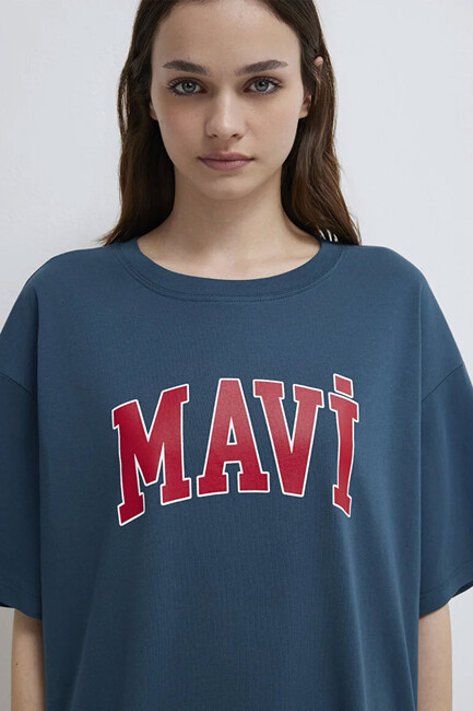 Kadın Mavi Baskılı Tişört 1600843-70771 Mavi - Thumbnail