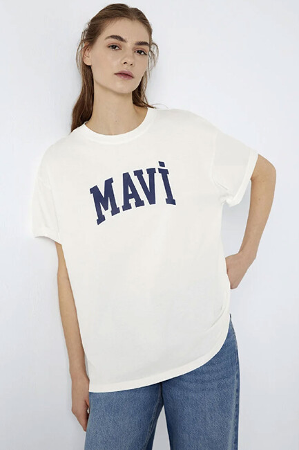 Kadın Mavi Baskılı Tişört 1600843-81964 Ekru (3)