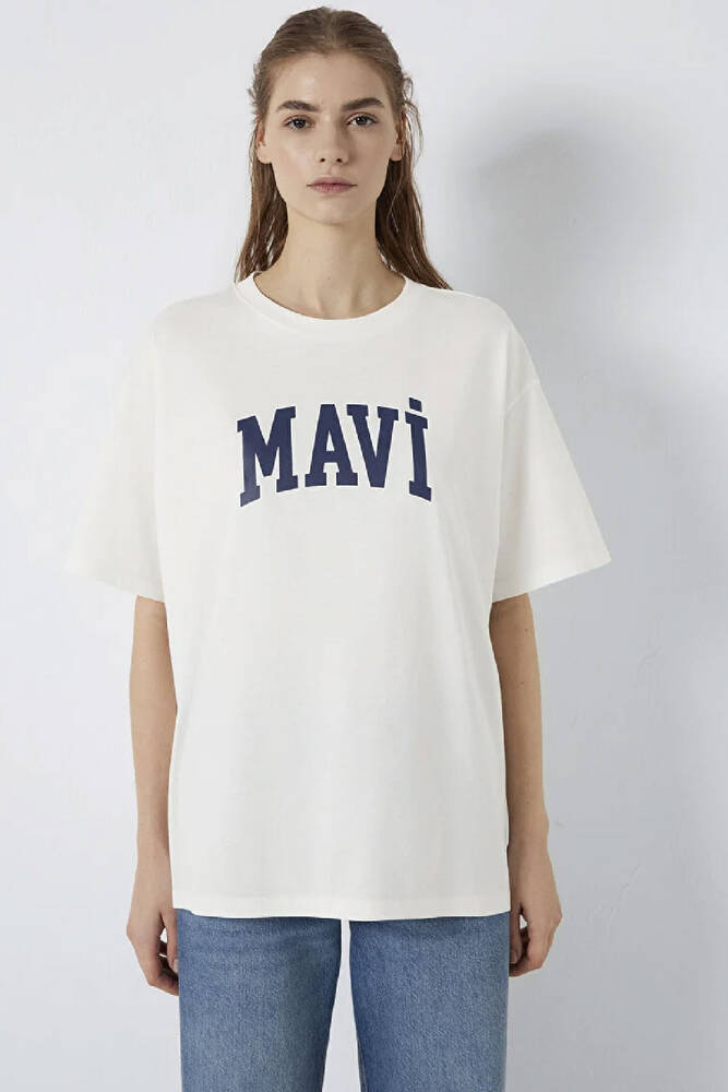 Kadın Mavi Baskılı Tişört 1600843-81964 Ekru 