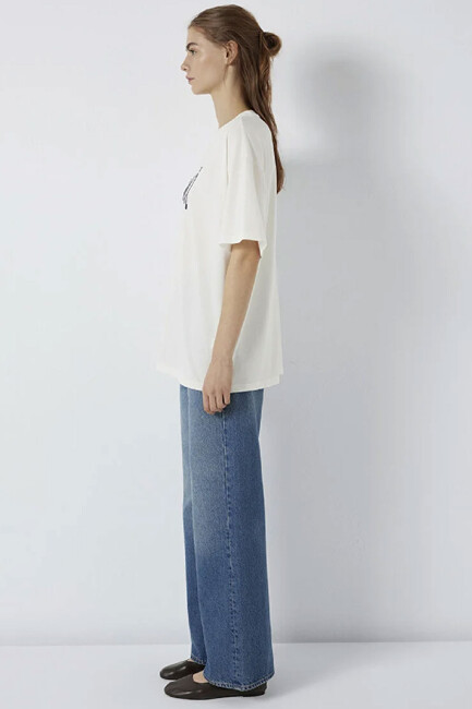 Kadın Mavi Baskılı Tişört 1600843-81964 Ekru - Thumbnail