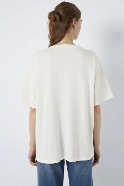 Kadın Mavi Baskılı Tişört 1600843-81964 Ekru - Thumbnail