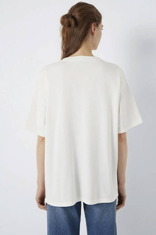 Kadın Mavi Baskılı Tişört 1600843-81964 Ekru 