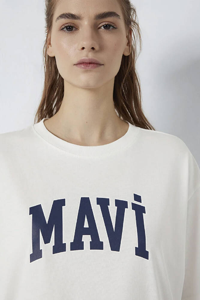 Kadın Mavi Baskılı Tişört 1600843-81964 Ekru 