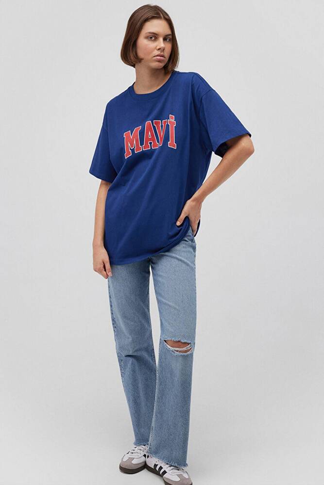 Kadın Mavi Baskılı Tişört 1600843-82625 Lacivert 