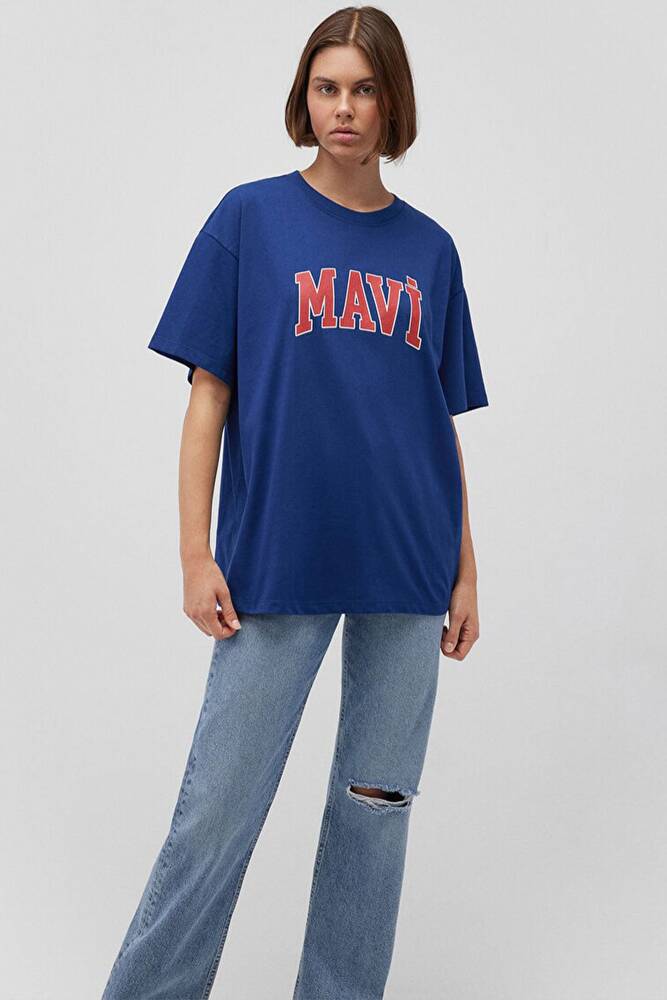 Kadın Mavi Baskılı Tişört 1600843-82625 Lacivert 