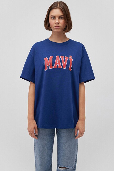 Kadın Mavi Baskılı Tişört 1600843-82625 Lacivert (3)