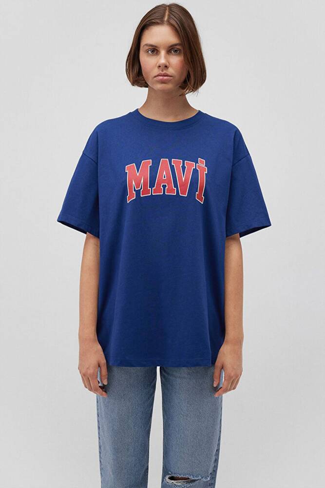 Kadın Mavi Baskılı Tişört 1600843-82625 Lacivert 