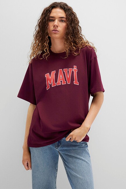 Kadın Mavi Baskılı Tişört 1600843-90705 Bordo (1)