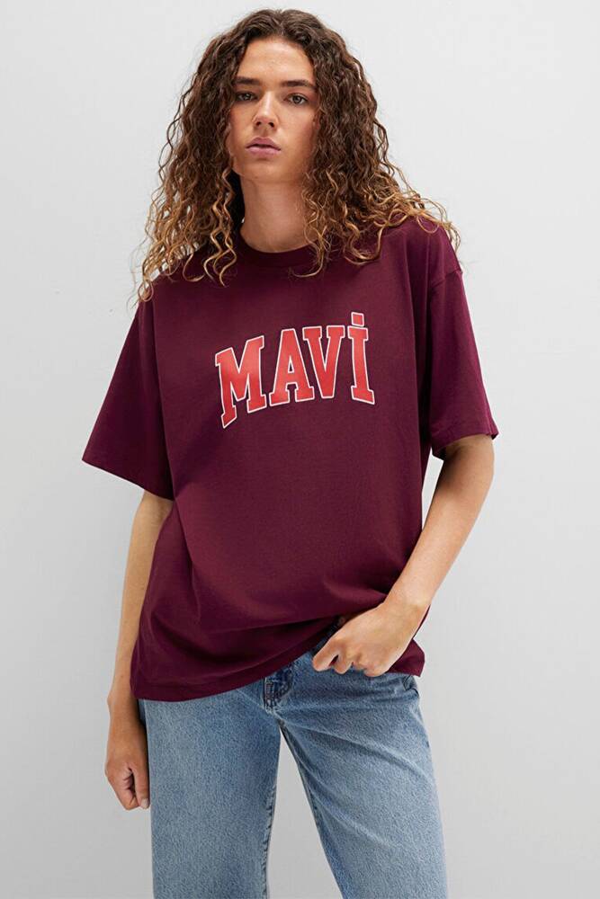 Kadın Mavi Baskılı Tişört 1600843-90705 Bordo 