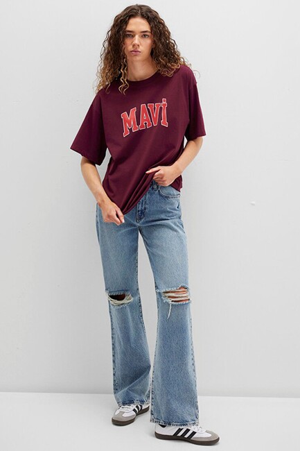 Kadın Mavi Baskılı Tişört 1600843-90705 Bordo (2)