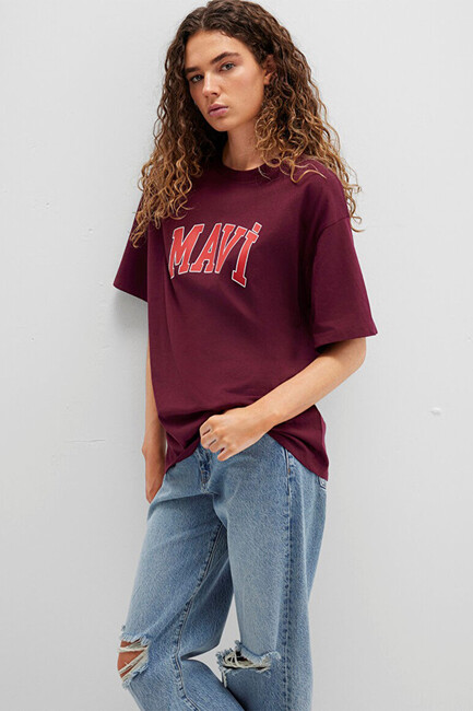 Kadın Mavi Baskılı Tişört 1600843-90705 Bordo (3)