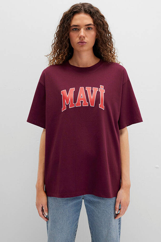 Kadın Mavi Baskılı Tişört 1600843-90705 Bordo 