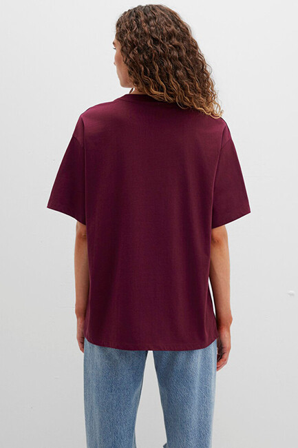 Kadın Mavi Baskılı Tişört 1600843-90705 Bordo - Thumbnail