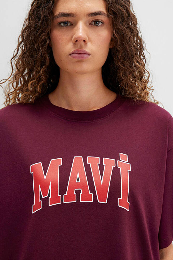 Kadın Mavi Baskılı Tişört 1600843-90705 Bordo 