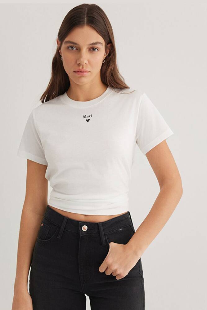 Kadın Mavi Baskılı Tişört 1601185-33389 Beyaz 