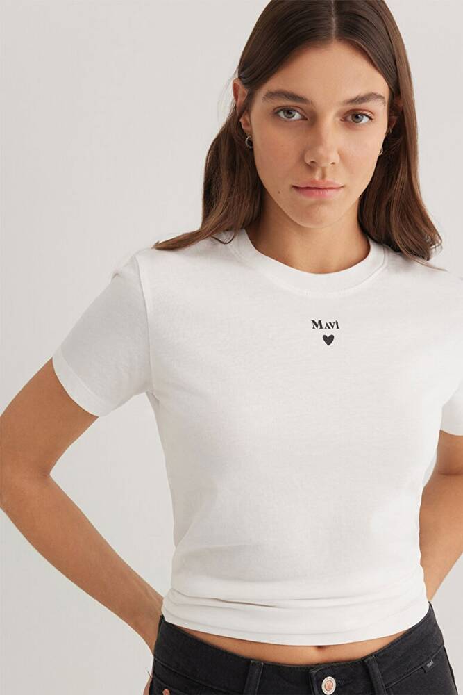 Kadın Mavi Baskılı Tişört 1601185-33389 Beyaz 