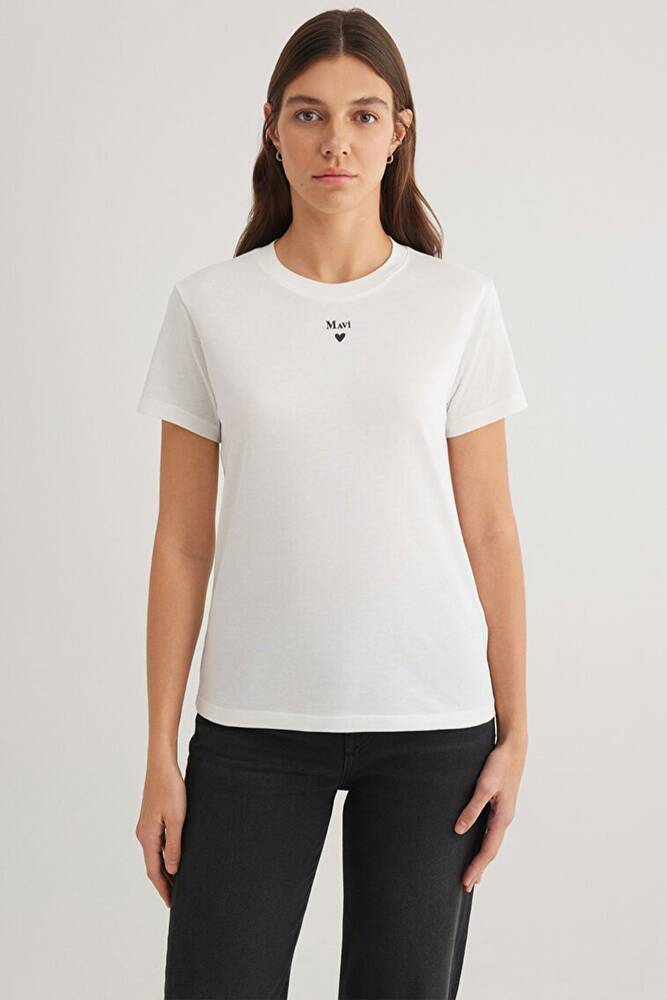 Kadın Mavi Baskılı Tişört 1601185-33389 Beyaz 