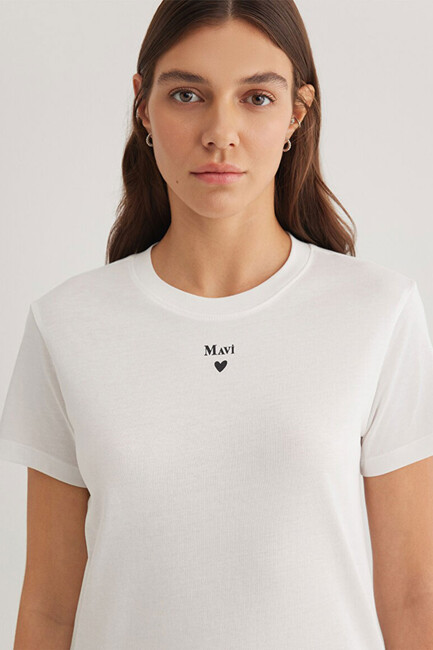 Kadın Mavi Baskılı Tişört 1601185-33389 Beyaz - Thumbnail