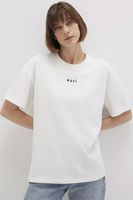 Kadın Mavi Baskılı Tişört 1612518-70057 Beyaz (1)